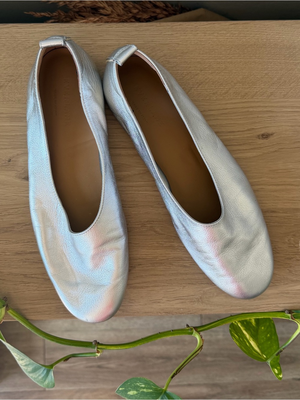 Everlane Metallic Silver Leather Slip-Ons